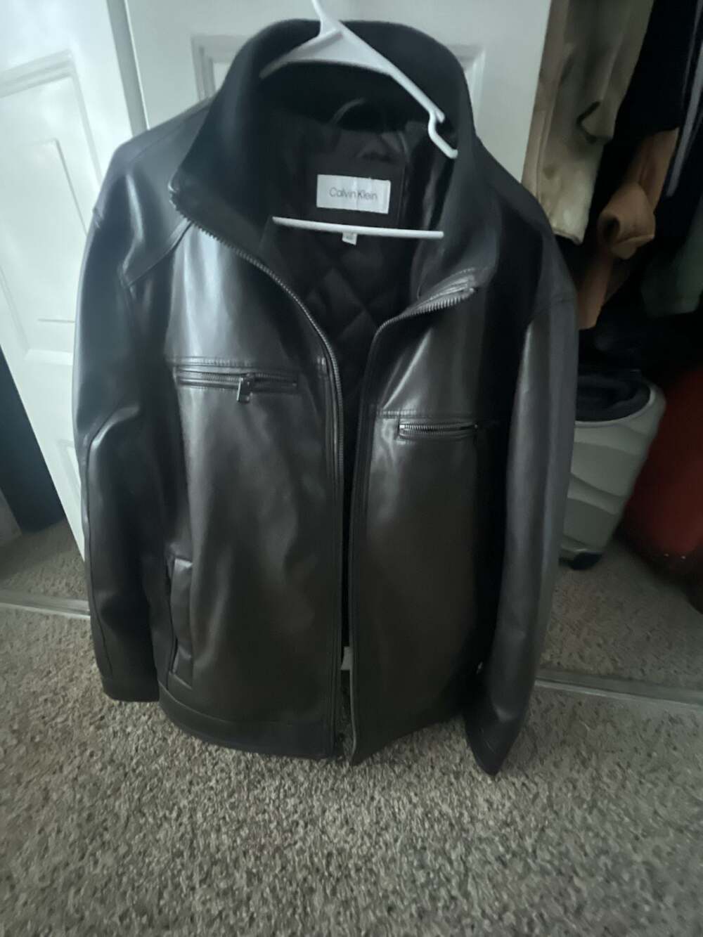 Calvin Klein Men's Faux Leather Moto Jacket with Removable Bib